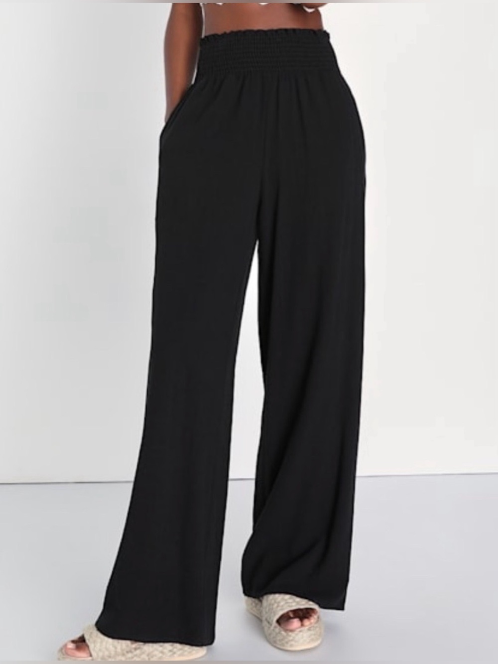 Lulu's Black Smocked-Waist Wide Leg Pants